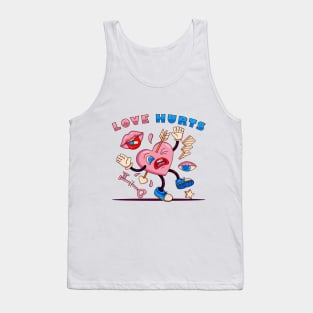 Love hurt, heart hit by an arrow with key elements, lightning, eyes and mouth in retro cartoon style Tank Top